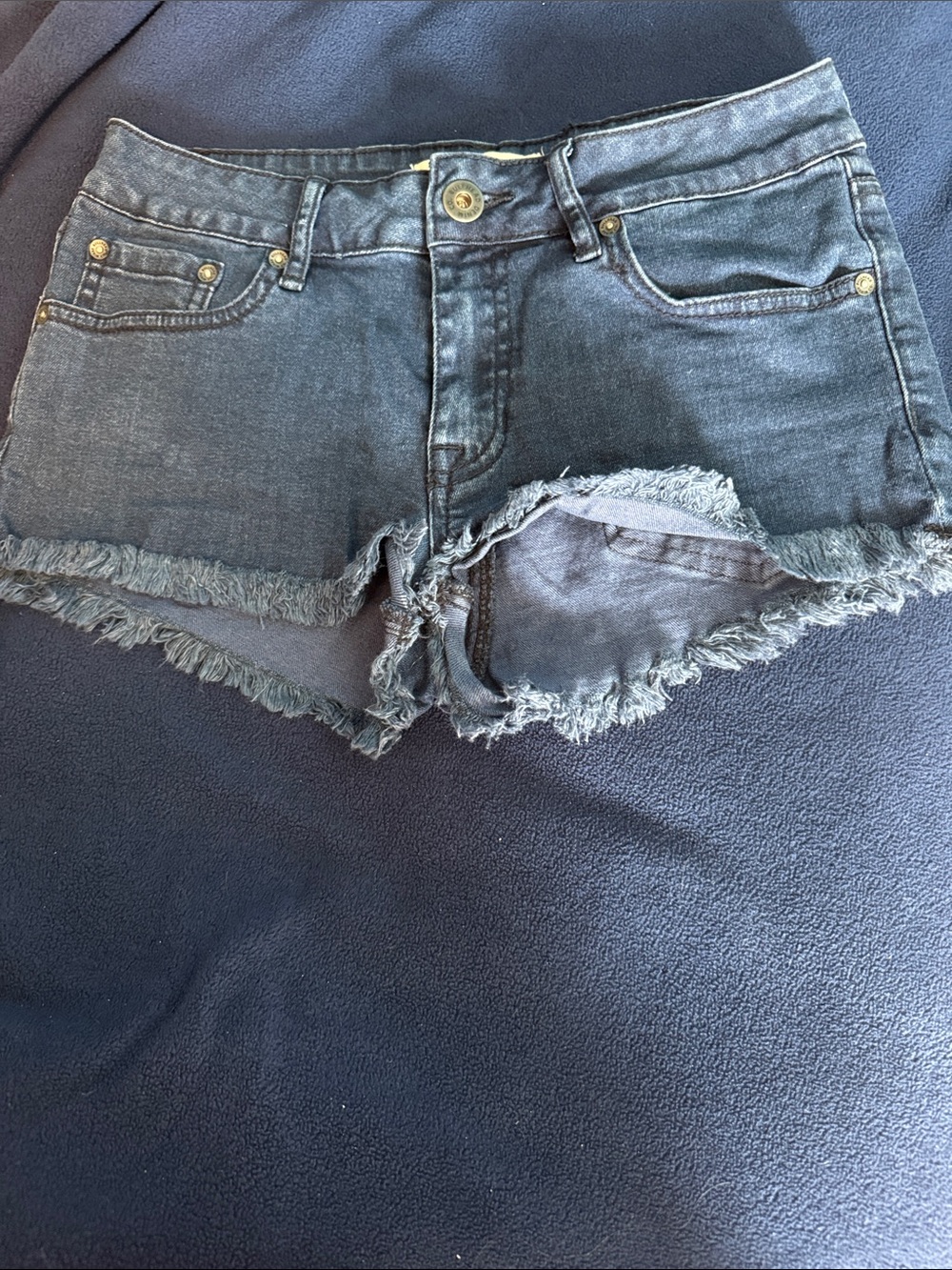 Bullhead Dark Gray Frayed Hem Denim Shorts
